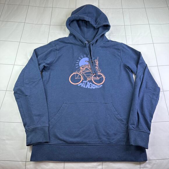Patagonia Hoodie Womens Medium Stone Blue Fisherfox Ahnya Organic Cotton Outdoor - Picture 2 of 9